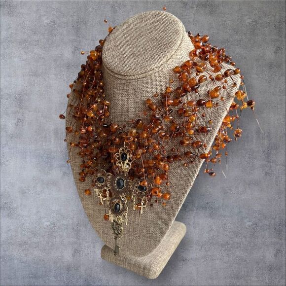 Steampunk-Inspired Funky Beaded and Cross Necklace -adjustable length - Picture 2 of 7